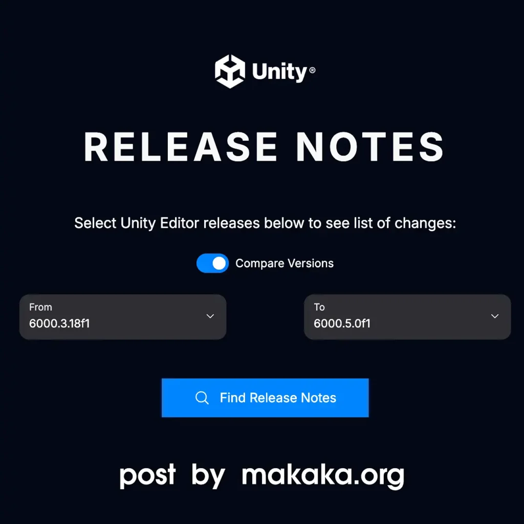 New Unity Release Notes — You can compare releases and see what has changed between Unity versions