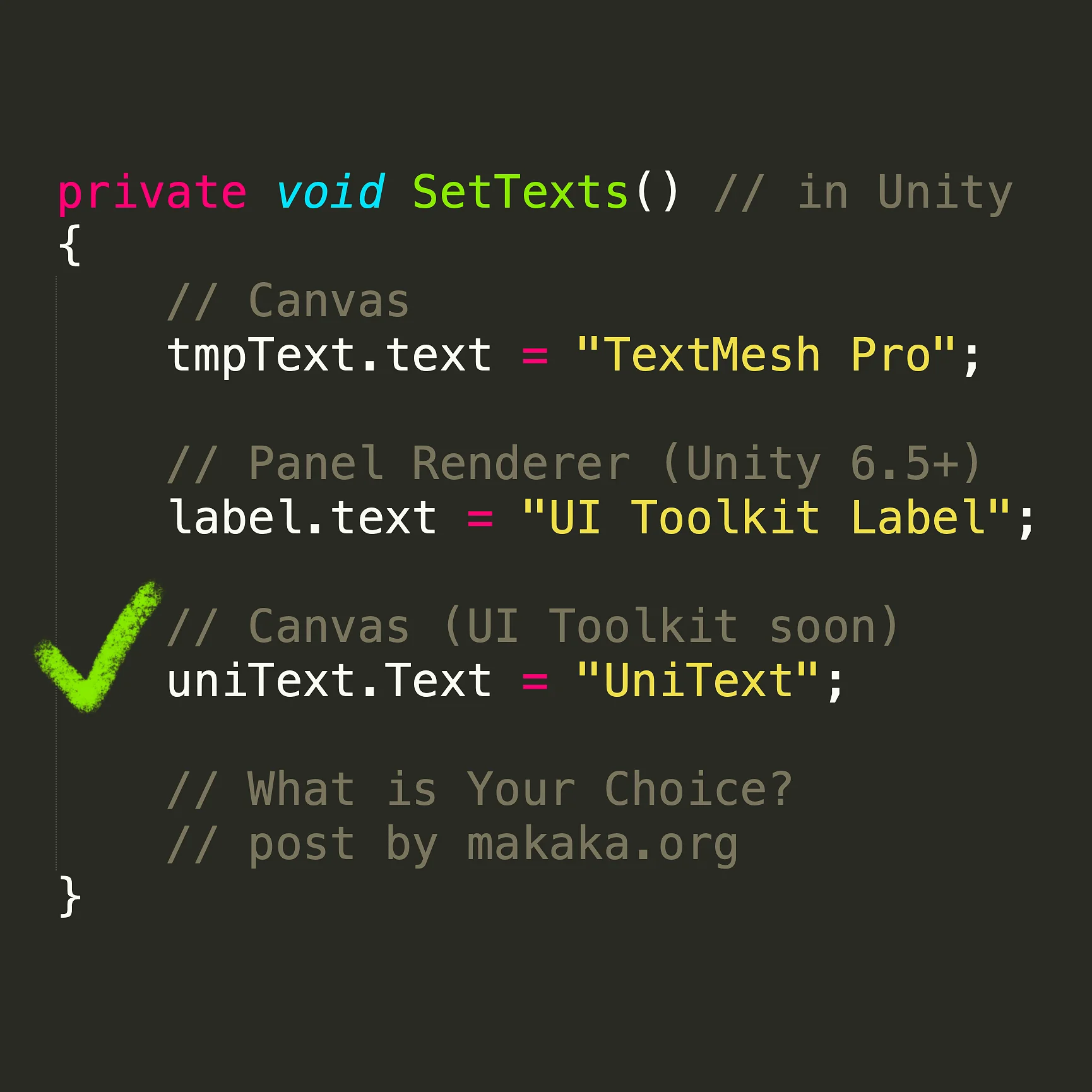 Unity UniText — Text Engine — Code Comparison with TMP and UI Toolkit Label